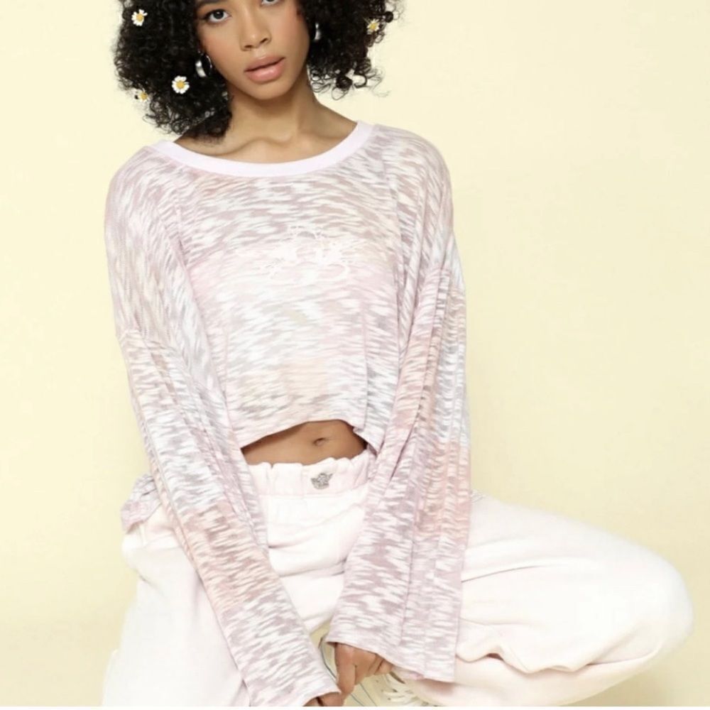 Boys Lie- Pink‎ cropped burnout Knit Sweatshirt size XL